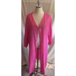 Color Me Cotton CMC Duster Women's Size XL Pink Linen 3/4 Sleeve